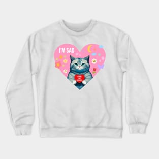 im sad cat strong and dedicated heart shaped sticker Crewneck Sweatshirt